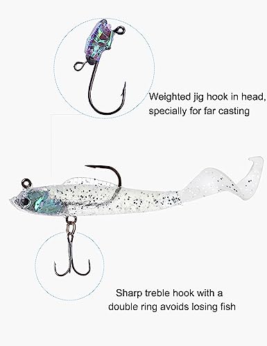 Lures for Bass Jig Head Soft Swimbait, 6-Pack 6 Colors Plastic Bait for Saltwater/Freshwater Fishing