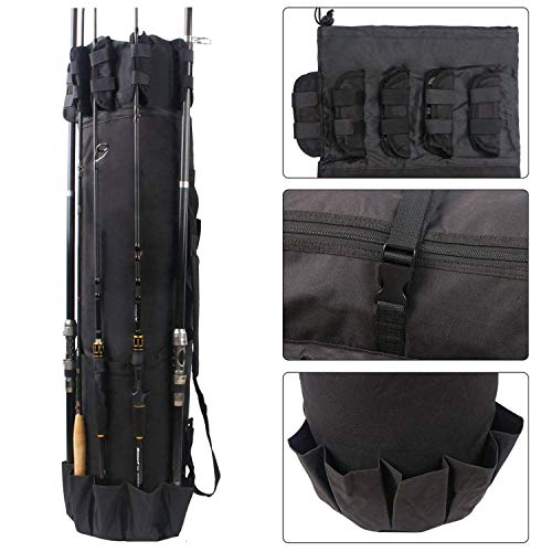 SILANON Fishing Rod Bag Pole Holder, Portable Fishing Rod Case Carrier Canvas Pole Storage Bag Travel Carry Case Waterproof Fishing Tackle Gear Organizer - color: Black