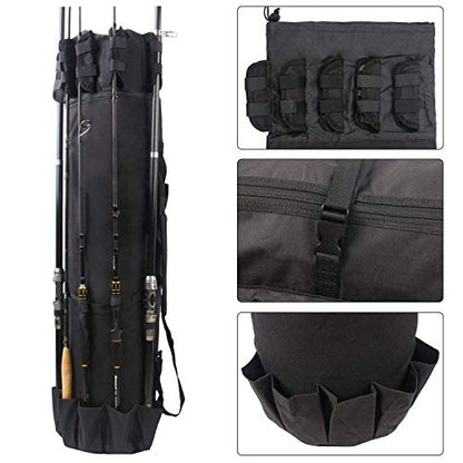 SILANON Fishing Rod Bag Pole Holder, Portable Fishing Rod Case Carrier Canvas Pole Storage Bag Travel Carry Case Waterproof Fishing Tackle Gear Organizer - color: Black