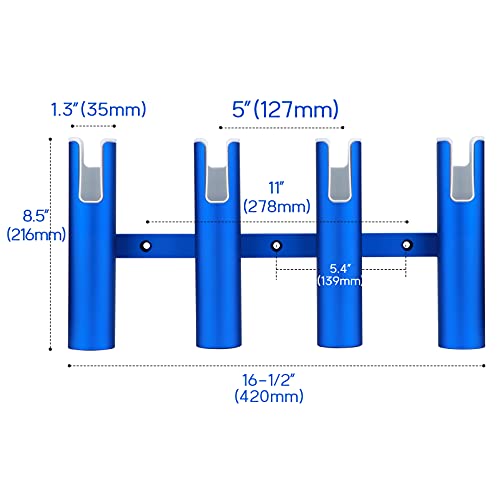 Aluminium Wall-Mounted Fishing Rod Holder for Boat, Garage & Marine - Holds Rods & Poles - color: Blue 4 Tubes