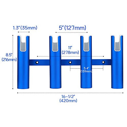 Aluminium Wall-Mounted Fishing Rod Holder for Boat, Garage & Marine - Holds Rods & Poles - color: Blue 4 Tubes