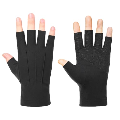 Men Summer Fingerless Gloves Lightweight Half Finger Sunblock Gloves for Outdoor Hiking Driving Cycling - color: Black
