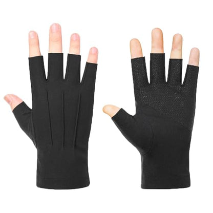 Men Summer Fingerless Gloves Lightweight Half Finger Sunblock Gloves for Outdoor Hiking Driving Cycling - color: Black