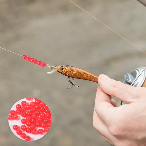70 Pcs Fishing Beads for Catfish, Bobbers for Fishing Match with Fishing line, 6mm Plastic Luminous Round Soft Bait Egg Lure Rigs Freshwater Saltwater for Fishing Rigs