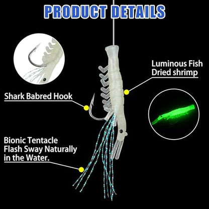 Fishing Bait Rigs Set,4/10 Packs Fishing Rig with String Hooks Soft Shrimp Lure,Real Skin,Lure Barrel Swivels Surf Fishing Rigs for Mackeral Herring Baitfish - color: Fishing Shrimp Rig, size: 10 Packs