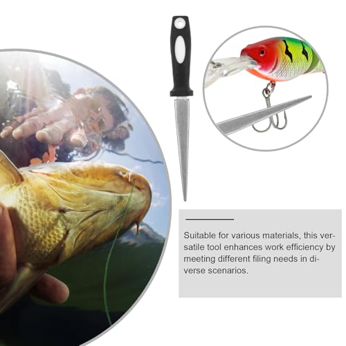 OSALADI Portable Fishhook Sharpening Tool with Chain, Multi-Functional Adamas Half-Round File for Fine Filing and Outdoor Use, Sturdy Black Fish Hook Sharpener
