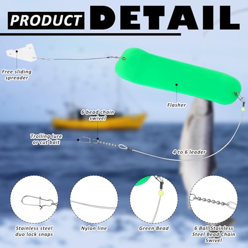 Threlaco 6 Pcs Trolling Bumper for Trolling Flashers Dodgers Fishing Leader Saltwater Leader Line Bottom Rigs Clear Nylon Surf Fishing Steel Tackle Rigs with Swivel Snaps Beads - size: 18 Inch