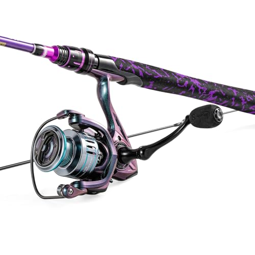 Sougayilang Fishing Rod Reel Combo, 2 Pieces Light Weight Spinning Rod with Bright Powerful Smooth Fishing Reel,Good Starter Combo for Bass Freshwater - color: Purple