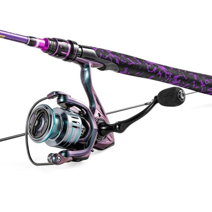 Sougayilang Fishing Rod Reel Combo, 2 Pieces Light Weight Spinning Rod with Bright Powerful Smooth Fishing Reel,Good Starter Combo for Bass Freshwater - color: Purple