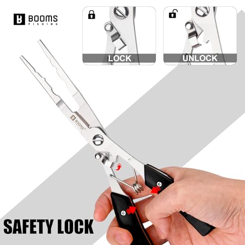 Booms Fishing Hook Remover Pliers, Long Nose, Braid Cutter, Lanyard, Black | Slim Long Nose Helps Reach Deep Hooks With Better Control When Handling Panfish, Trout, Bass and Other Small to Medium Fish - color: Black