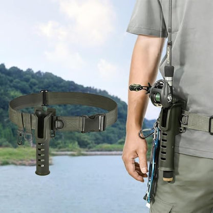 2 Pcs Fishing Waist Belt Rod Holder - Adjustable Wading Belt With Portable Pole Inserter for Spinning, Casting Reel, Surf, Kayak, Fly Fishing Gear Accessories - Green