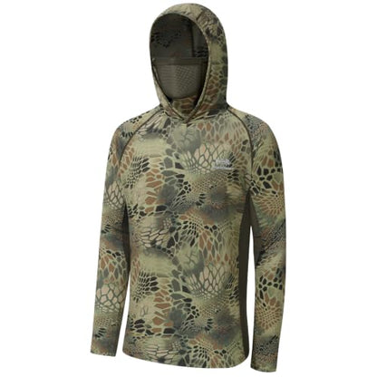 BASSDASH Men's UPF 50+ Camo Long Sleeve Hunting Fishing Hoodie Shirt - color: Python Camo, size: 5X-Large