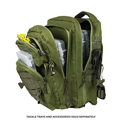 OSAGE RIVER MOLLE Fishing Backpack with Rod Holder - 600D Large Tackle Bag for Trays and Fishing Accessories - Tactical Backpack for Camping, Traveling, Hunting - Crocodile Green - color: Crocodile Green