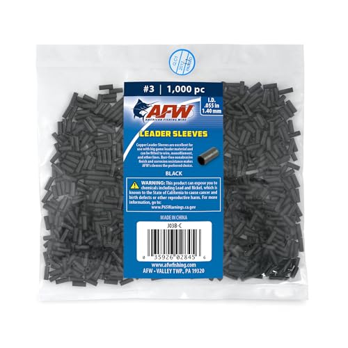 AFW Thin Wall Double Barrel Crimp Sleeves - Premium Fishing Copper Crimp Sleeve with Burr Free Black Finish, Enhanced Flexibility - Durable and Lightweight - Retail & Bulk Pack Available - color: Black, style: #3/.055" - 1,000 pc