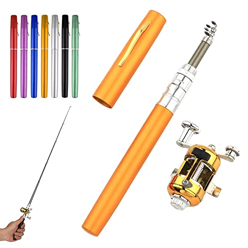 2023 Pocket Size Fishing Rod, 38inch Mini Fishing Pole Pen Fishing Rod Reel Set, Aluminum Alloy Telescopic Fishing Rod Collapsible Fishing Pole Kit - color: Orange