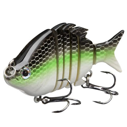 Bassdash SwimPanfish 0.34oz Hard Swimbaits Multi Jointed Topwater Trout Bass Fishing Crank Lure for Freshwater and Saltwater - color: Fluorescent White Shad