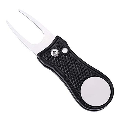 Mile High Life Microfiber Waffle Pattern Golf Towel | Club Groove Cleaner Brush | Foldable Divot Tool with Magnetic Ball Marker (Black Towel/Brush/Bone Divot) - color: Black Towel/Brush/Bone Divot