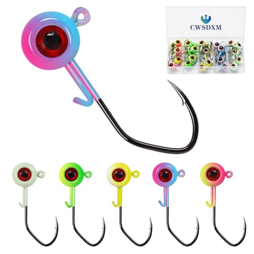 Painted Crappie Jig Heads 3D Eyes Fishing Hooks with Wire Keeper Lures for Crappie Panfish Bass Fishing Jig Hooks Assortment 1/16 oz 1/8 oz 3/16oz 3/8 oz 1/4 oz - size: 1/16 oz - 40 pcs