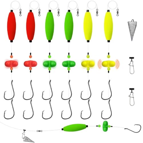 Narcissus Catfish Rigs Set – 6 Pre-Tied Rigs with 2 Sinker Sliders, Float Rigs Tackle, Santee Rig, Circle Hooks 6/0 – Complete & Ready-to-Use Kit - color: Hook Size 5/0&8/0-Weight 3 oz
