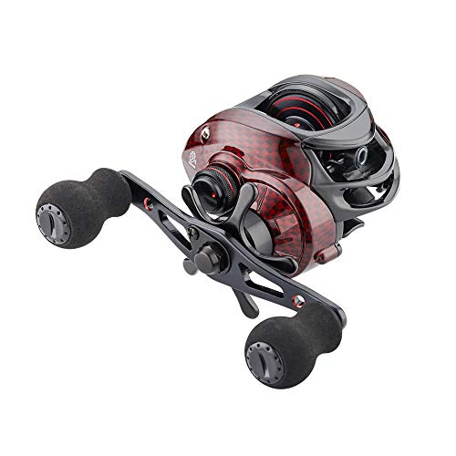 FISHDROPS Baitcaster Reels, 9+1BB, CNC Aluminum Spool, Magnetic Brake System Bait Caster Reel High Speed Gear Ratio 7.0:1 Ultra Smooth Low Profile Baitcasting Fishing Reel - color: Right - Carbon Red