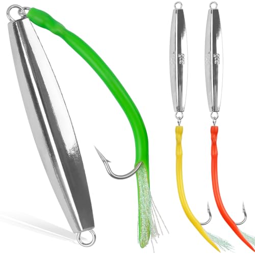 Diamond Jigs Saltwater Fishing Lures, Bottom Bouncing Sinking Casting Jigging Spoon Baits, Deep Sea Vertical Ocean Lures Surf Fishing Jigs for Bluefish Striper Tuna Salmon - style: 5oz-3pcs