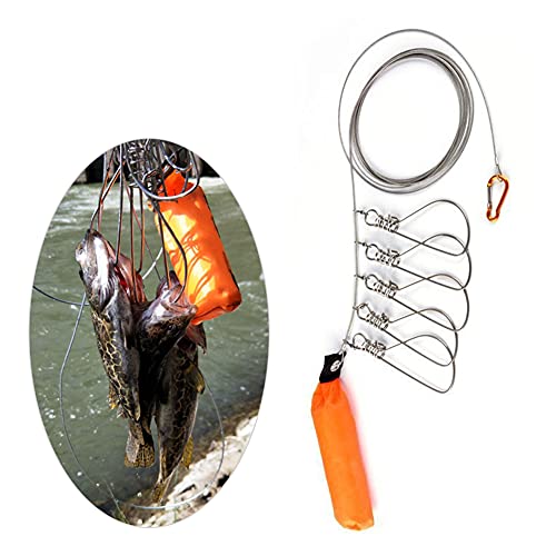 HERCHR Fishing Stringer, Stainless Steel Fish Stringer Lock Cable Accessory with 5 Locking Movable Buckle Snaps for Sea Ice Kayak Fishing