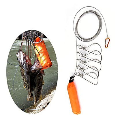 HERCHR Fishing Stringer, Stainless Steel Fish Stringer Lock Cable Accessory with 5 Locking Movable Buckle Snaps for Sea Ice Kayak Fishing