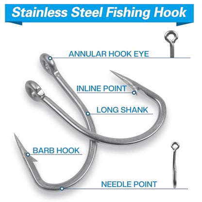 Saltwater Fishing Hooks,50PCS Stainless Steel Live Bait Forged Short Shank Hooks O'shaughnessy in-line Circle Hooks Jig Catfish Hook Size 1# - 5/0 - size: 4/0 - 50 Pack
