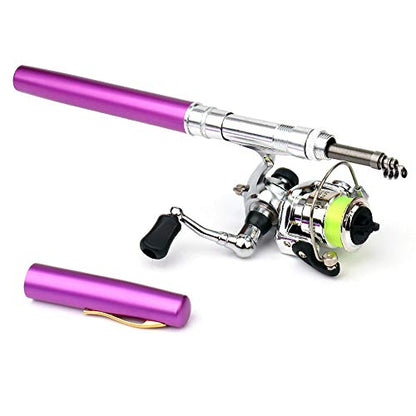 Lixada Fishing Rod Reel Combo Mini Pen Fishing Pole Kit Telescopic Fishing Rod Spinning Reel Combo Kit - color: Purple, size: 1.0 m