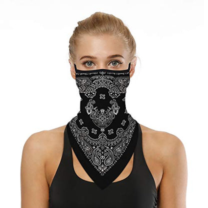 YAYOUREL Neck Gaiter Face Mask Bandanas for Men Women UV Face Scarf Cover Ear Loop Hole Facemask for Fishing Running Cycling - color: Black White White
