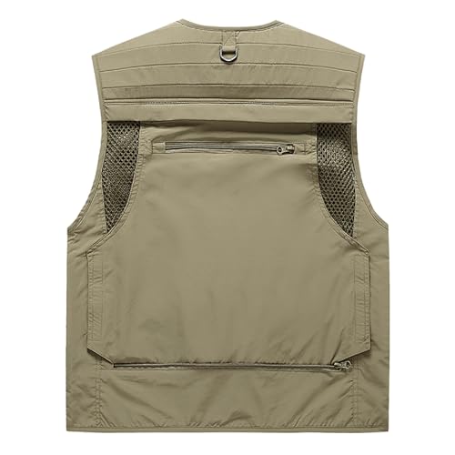 Saukiee Mens Vest Lightweight Vest Men Fishing Travel Work Pesca Safari Combat Hunting Cargo Vest Jacket with Pockets M - color: Khaki, size: XX-Large