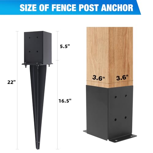 3 Pcs 22" Fence Post Anchor Ground Spike| Black Powder-Coated| 4"x4" | Actual 3.6"x3.6" Heavy Duty Metal Fence Post Anchor for Deck| Fence| Porch| Railing| Mailbox - size: 3 Pcs, style: 4"x 4"