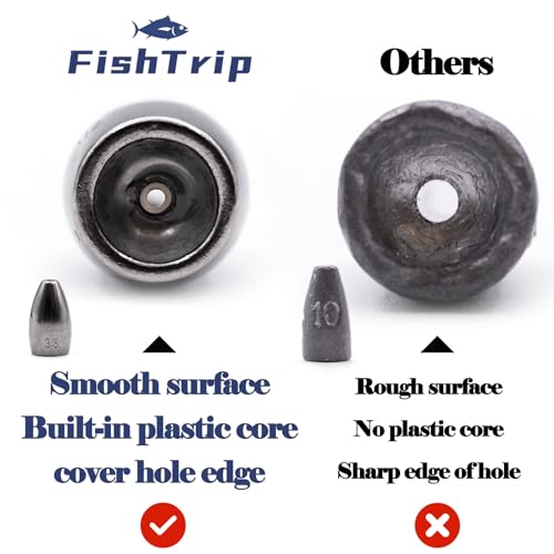 FishTrip 10Pcs Tungsten Bullet Weights Sinkers for Texas Rig Bass Fishing | Worm Weights for Carolina Rig, Flipping Slip Sinker Sliding Weights Lead Fishing Weights Saltwater Freshwater 1/16oz-1/2oz - size: 3/8 oz