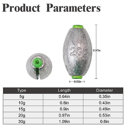 MAFIMOEA 10-25 pcs Egg Weights kit Split Shot Fishing Weights Assorted Set Removable Fishing Weights Salter Freshwater Drop Shot Weights Tackle - style: Rubber Core Sinker-40g-8pcs