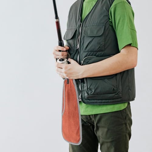 SOLUSTRE Outdoor Fishing Towel with Clip Quick Dry Cotton Bait Towel for Camping Hiking Marine Use Fisherman Accessory Khaki Color