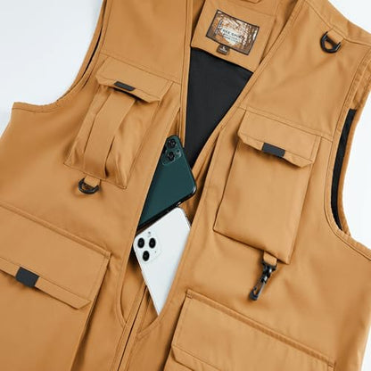 Men's Softshell Fishing Vest Outdoor Lightweight Waistcoat Waterproof Utility Cargo Sleeveless Jacket - color: Navy Blue, size: XX-Large