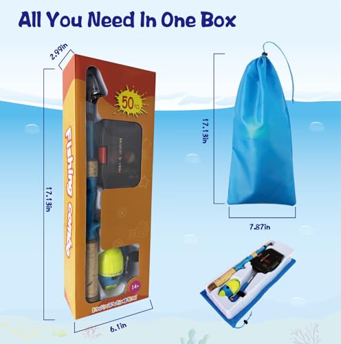 Kids Rod Set, Kids Fishing Rod and Reel Combo and Fishing Net Tackle Box with Fishing Lure Hook and Bag for Girls Beginners, Kids, Youth Anglers - color: Blue, size: ‎1.5 Meters