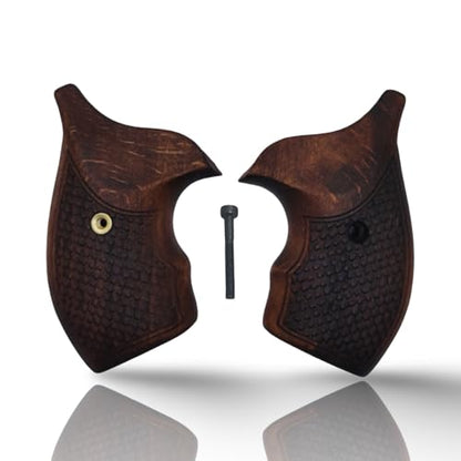 J Round Revolver Grips Compatible with S&W, Real Wood Gun Grips fits Smith & Wesson J Frame Round Butt .38 Special and 9mm Revolvers/Screw Included - color: Fishscale - Brown, size: Beech Wood