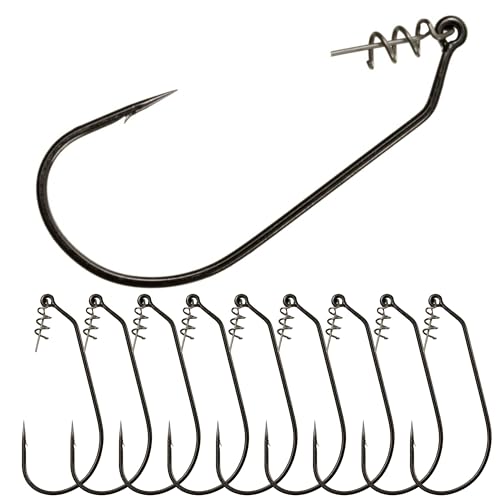 Reaction Tackle Swimbait Hooks for Bass Fishing - Soft Plastic Fishing Hooks with Centering Spring pin for Soft Plastic Swim Baits and Worm Lure Baits - size: #10/0