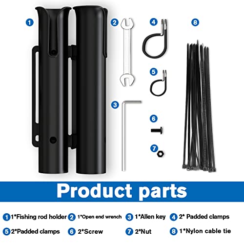 Fishing Rod Holder, Secures Fishing Pole to Bicycle,2 Tubes Rod Holder, Holds 2 Rods, Easy to Mount, Rod Rack for Bicycle Fishing