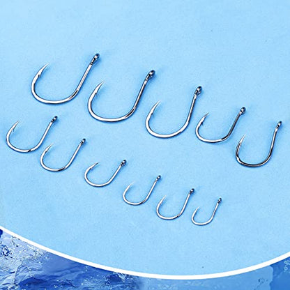 UCEC Octopus Hooks Saltwater Freshwater, Small Fishing Hooks 1000/400/150PCS Barbed Catfish Bend Eye Circle Hook, for Dad Fish Hook Kit Size1/0#1#2#3#4#5#6#7#8#9#10#11#12 - color: 400 Pack Sliver
