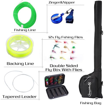 Sougayilang Standard Fly Fishing Combo Starter Kit, 5/6 Weight 9' Fly Rod with SuperPolymer Handle, Accessories, Carrying Case, Fly Box Case & Fishing Flies - color: Black