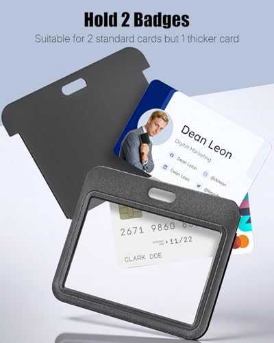 Uniclife 3 Pack Sliding ID Badge Holder Black Horizontal Hard Plastic Case with Clear Window Card Protector Pouch for Office School ID Credit Cards Proximity Key Cards Driver’s Licenses and Passes | Hard black sliding horizontal case with clear window pro