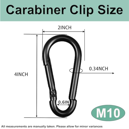 Black Carabiner, Heavy Duty Galvanized Steel Spring Snap Hook Carabiner Clips with 770LBS Holding Capacity, Ideal for Outdoor, Hammock, Swing and Travel (10PCS M10 4Inch) - size: 10PCS-M10, style: Black