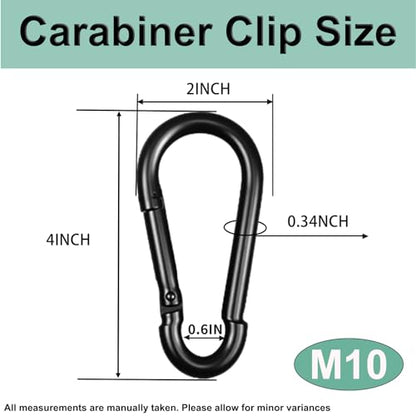 Black Carabiner, Heavy Duty Galvanized Steel Spring Snap Hook Carabiner Clips with 770LBS Holding Capacity, Ideal for Outdoor, Hammock, Swing and Travel (10PCS M10 4Inch) - size: 10PCS-M10, style: Black