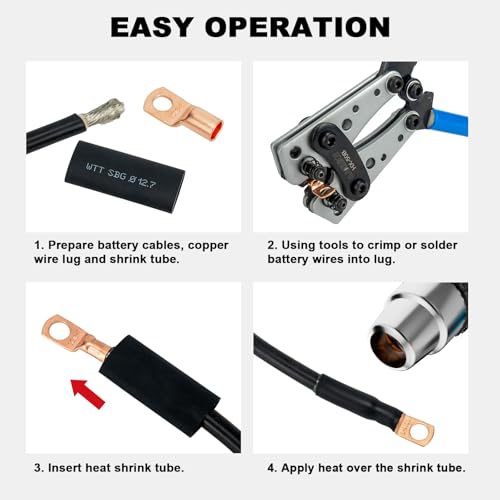 Sanuke 160pcs Copper Wire Lugs Kit, Battery Terminal Connectors | AWG 12 10 8 6 4 2, 80pcs Electrical Battery Cable Ends & Heat Shrink Tubing, Marine Automotive Wire Connectors Assortment