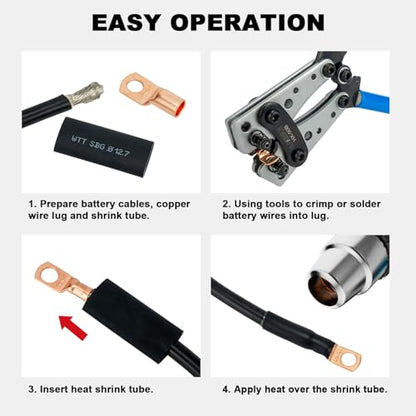 Sanuke 160pcs Copper Wire Lugs Kit, Battery Terminal Connectors | AWG 12 10 8 6 4 2, 80pcs Electrical Battery Cable Ends & Heat Shrink Tubing, Marine Automotive Wire Connectors Assortment