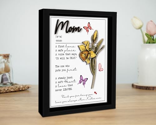 Personalized Mom Wooden Frame with Birth Month Flower, Custom Names Plaque with Meaningful Quote for Mum from Daughter Son, Sentimental Gifts for Mother's Day, Mom Birthday, Grandma, Nana, Women - color: 0. Mom-05