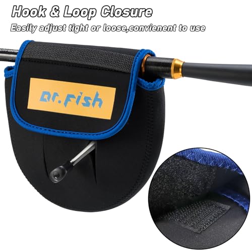 Dr.Fish Spinning Fishing Reel Cover, Fits 1000-6000+, Neoprene Protective Bag with Handle Slot, Spinning Reel Storage Case Pouch Accessories 1000-3000 2 Pack - color: L(2 Pack, Fits 1000-3000)