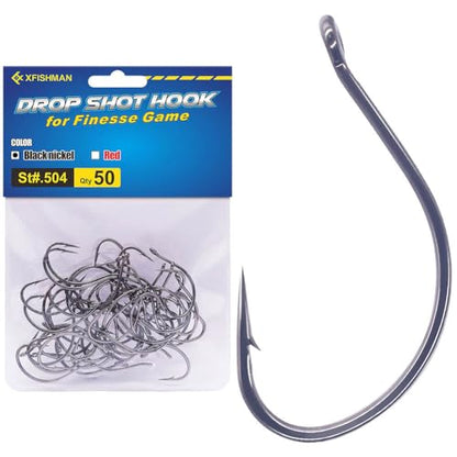 XFISHMAN Drop-Shot-Hooks-for-Bass-Fishing-Split-Shot-Dropshot-Hook-50 Pack - color: Black, size: #4
